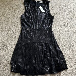 Francesca's Collections Black Pleated Fit and Flare Mini Dress